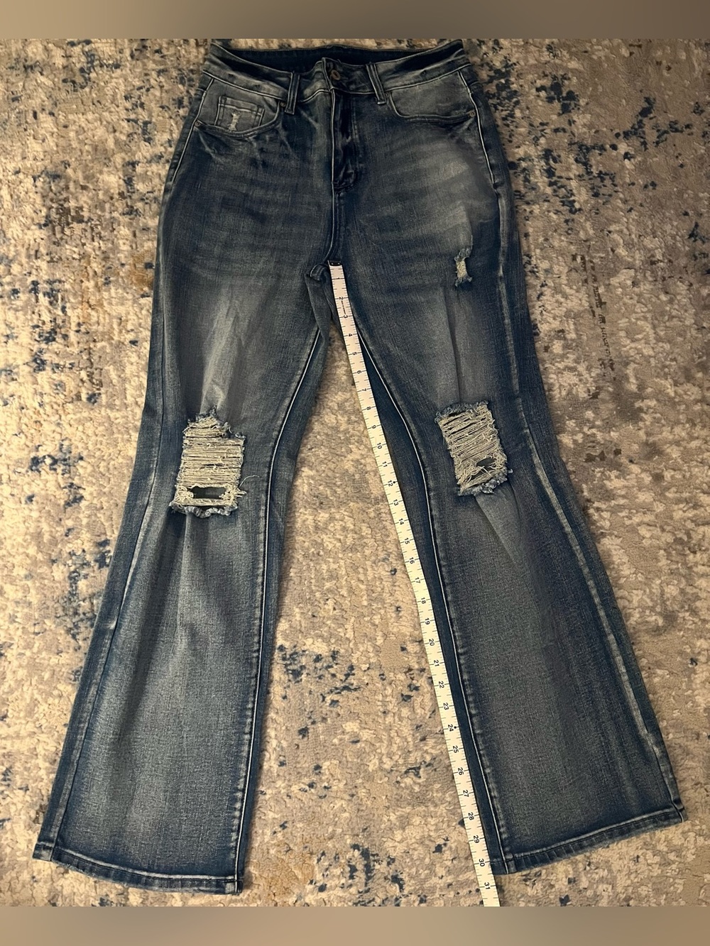 Dark Wash Distressed Women's Flare Jeans